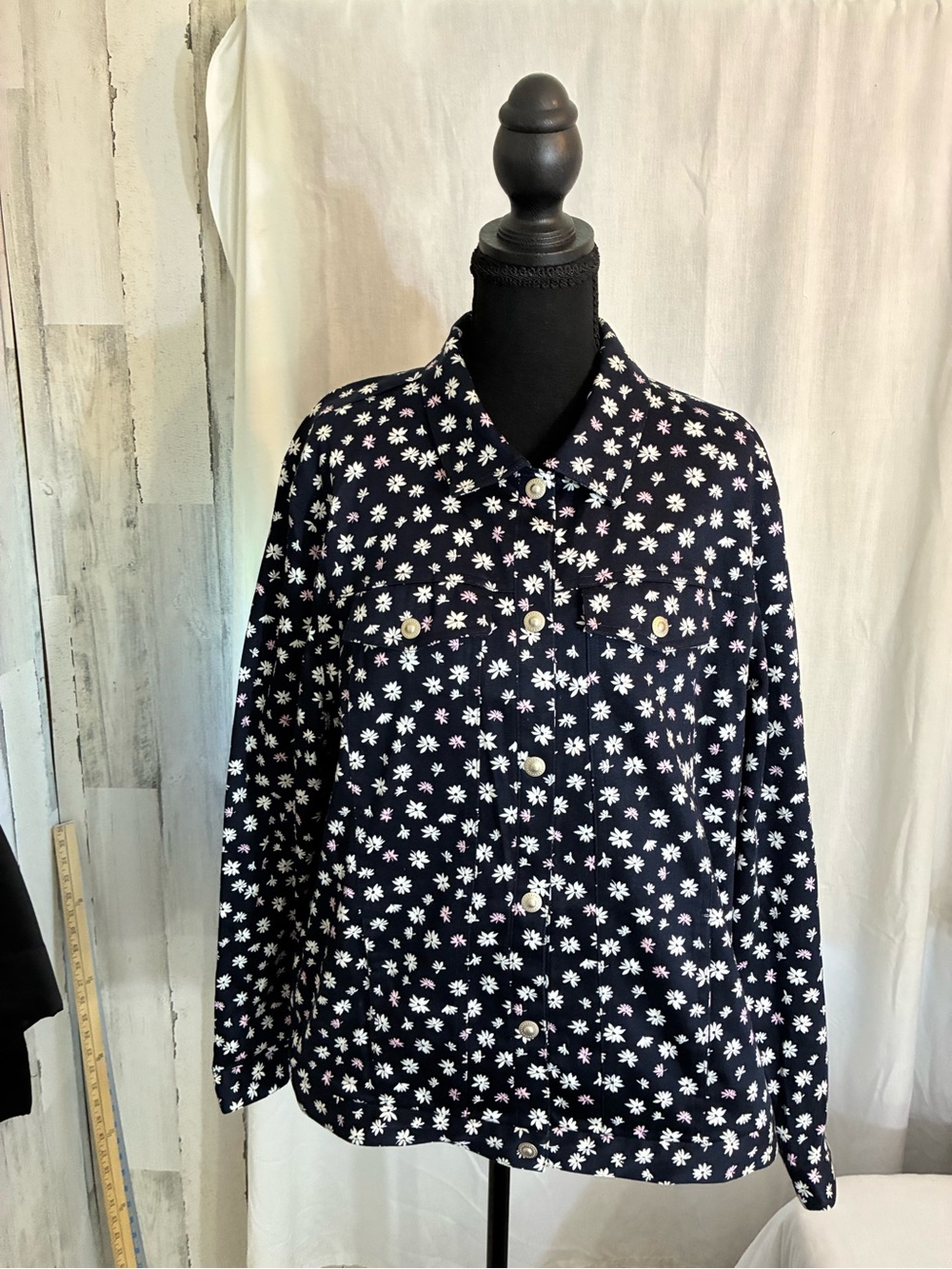 Koret Navy Blue Floral Button-Down Shirt Jacket Women’s Sz XL